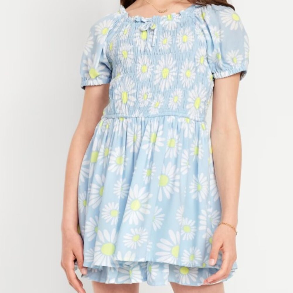 Girls Old Navy Printed Puff-Sleeve Smocked Dress 8 ***NEW***